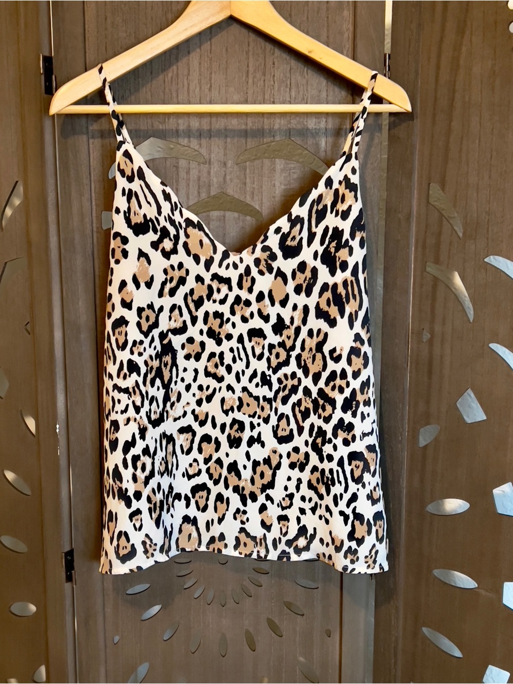 Socialite Leopard Print Spaghetti Strap Cami - White/Tan/Black